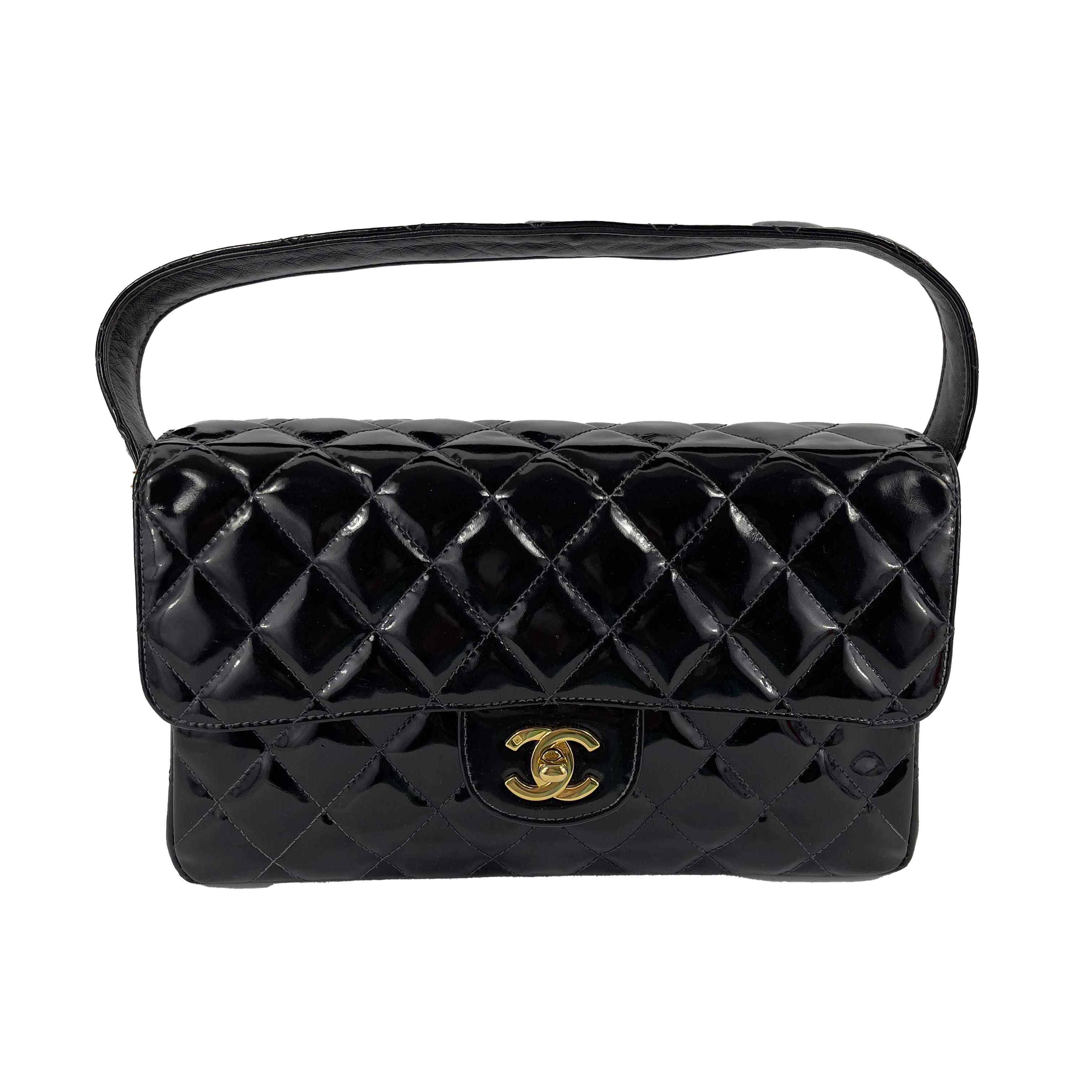 CHANEL - VTG 1996 Medium Black Top Handle Kelly Medium Flap Bag